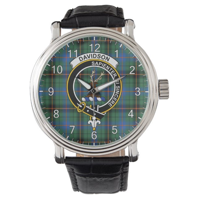 Classic Timeless Clan Davidson Ancient Tartan Badg Armbanduhr (Vorderseite)