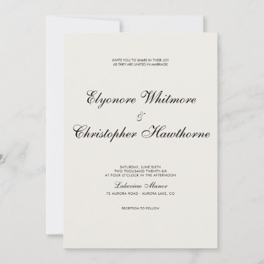 Classic Timeless Ivory Calligraphy Wedding Einladung (Vorderseite)