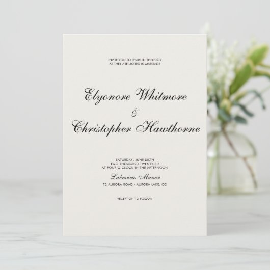 Classic Timeless Ivory Calligraphy Wedding Einladung (Stehend Vorderseite)