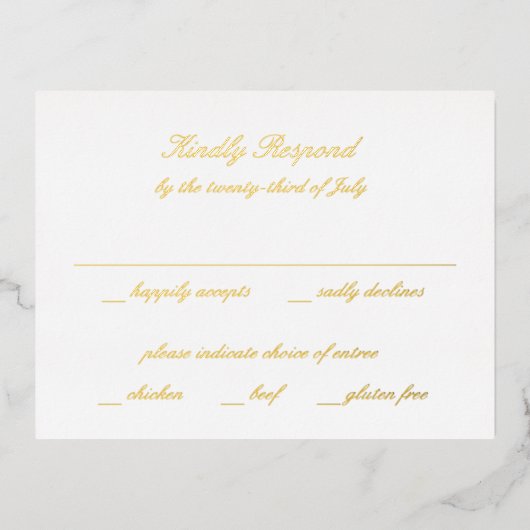 Classic Timeless Wedding RSVP Folie Einladungspostkarte (Vorderseite)