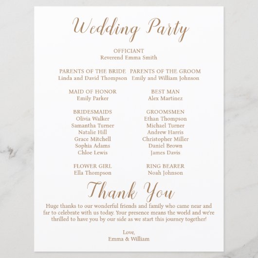 Classic Timeline Wedding Program (Rückseite)