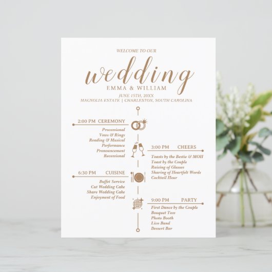 Classic Timeline Wedding Program (Stehend Vorderseite)