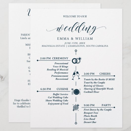 Classic Timeline Wedding Program (Vorne/Hinten)