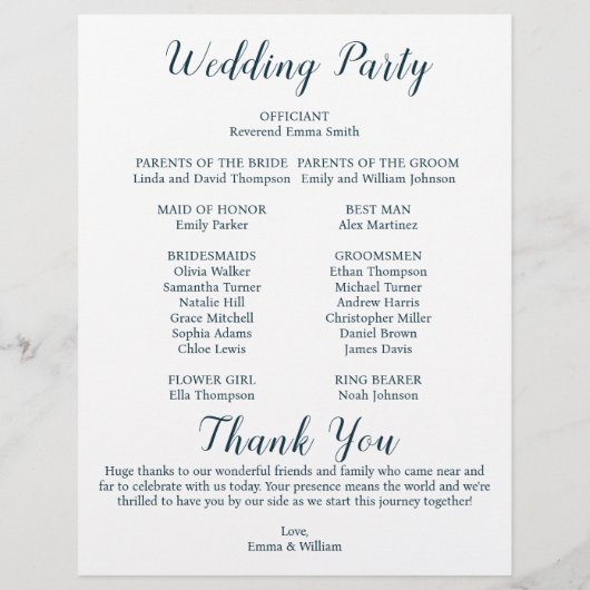 Classic Timeline Wedding Program (Rückseite)