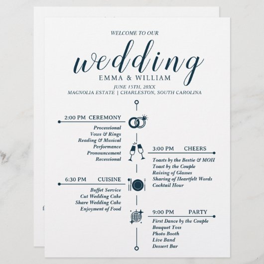 Classic Timeline Wedding Program (Vorne/Hinten)