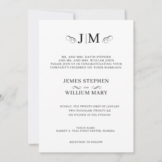 Classic Traditional Monogram Calligraphy Wedding Einladung (Vorderseite)