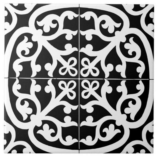 Classic Traditional Stylish Abstract Black & White Fliese