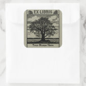 Classic Tree with Books Ex Libris Buchzeichen - Gr Quadratischer Aufkleber (Tasche)