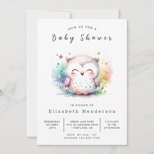 Classic Trees Owl Baby Dusche Einladung (Vorderseite)