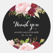 Classic Tropical Black Burgundy Vielen Dank Runder Aufkleber (Vorderseite)