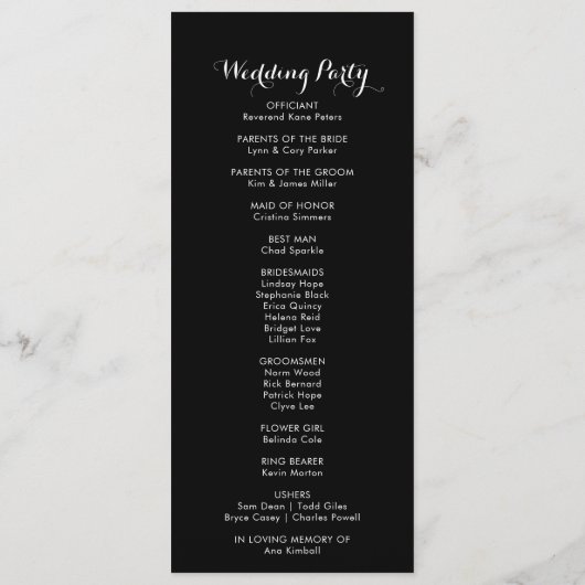 Classic Tropical Black Burgundy Wedding Program Programm (Rückseite)