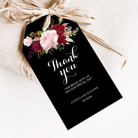 Classic Tropical Black und Burgund Vielen Dank Geschenkanhänger