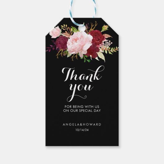 Classic Tropical Black und Burgund Vielen Dank Geschenkanhänger (Vorderseite)