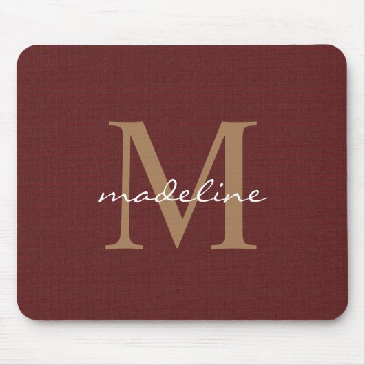 Classic Tweed Red Girly Script Gold Monogram Mousepad (Vorne)