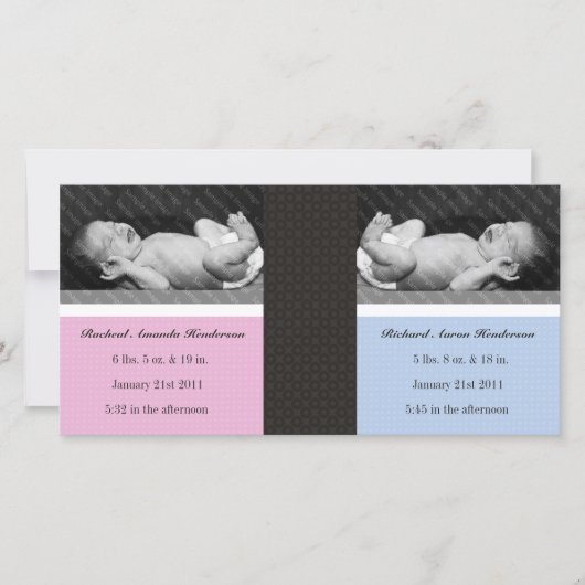 Classic Twin Girl Boy Double New Baby Foto Cards Ankündigung (Vorderseite)