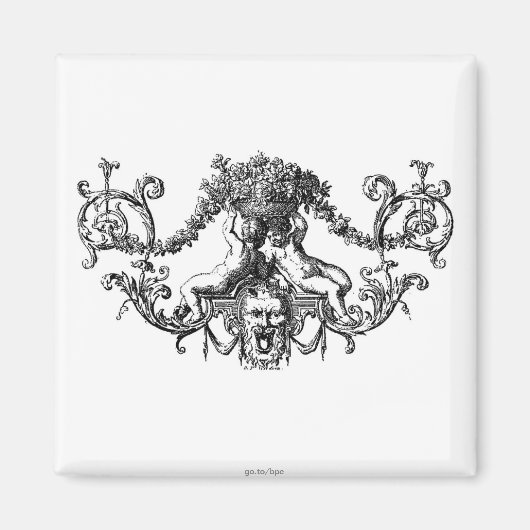 Classic Two Cherubs mit Ivy und Blume Magnet (Vorne)