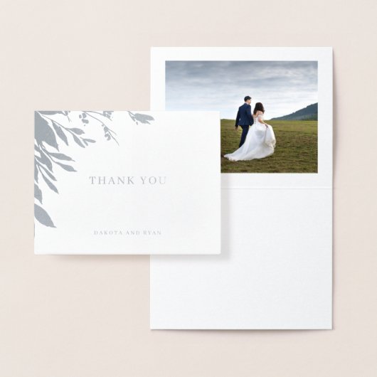 Classic Typografy Wedding Foto Danke Silver Folienkarte (Anzeige)