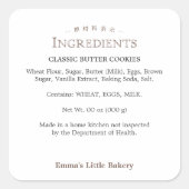 Classic Typography Bakery Ingredient Product Quadratischer Aufkleber (Vorderseite)