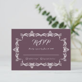 Classic Velvet Purple Ornately Framed Wedding RSVP Karte (Stehend Vorderseite)