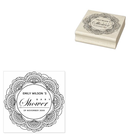 CLASSIC VERZIERT MANDALA CUSTOM SCRIPT BABY SHOWER GUMMISTEMPEL (Stempel)