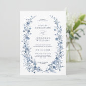 Classic Victorian Blue French Garden Chic Wedding Einladung (Stehend Vorderseite)
