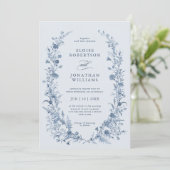 Classic Victorian Blue French Garden Chic Wedding  Einladung (Stehend Vorderseite)