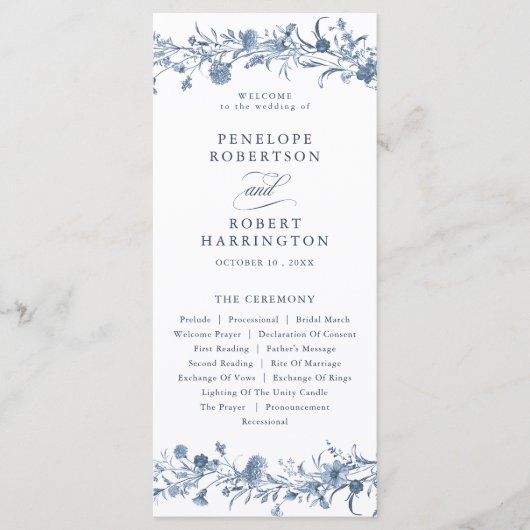 Classic Victorian Blue French Garden Chic Wedding Programm (Vorderseite)