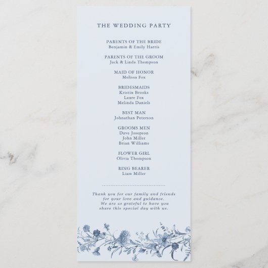 Classic Victorian Blue French Garden Chic Wedding Programm (Rückseite)