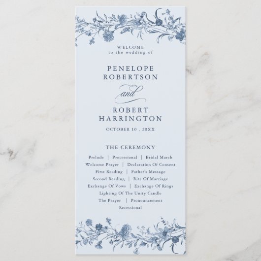 Classic Victorian Blue French Garden Chic Wedding Programm (Vorderseite)