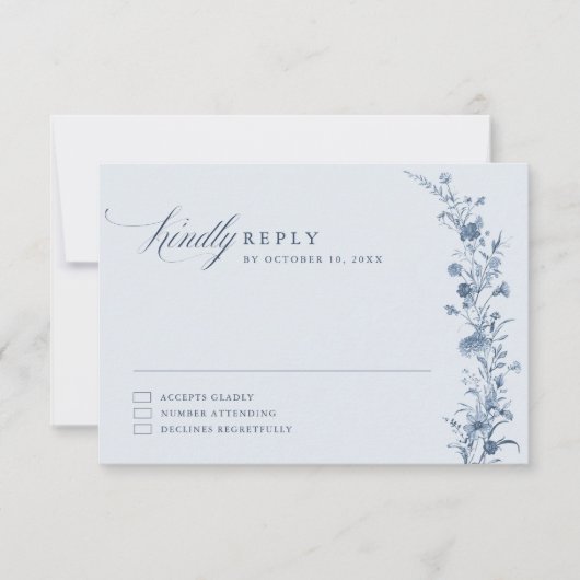 Classic Victorian Blue French Garden Chic Wedding  RSVP Karte (Vorderseite)