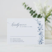 Classic Victorian Blue French Garden Chic Wedding  RSVP Karte (Stehend Vorderseite)