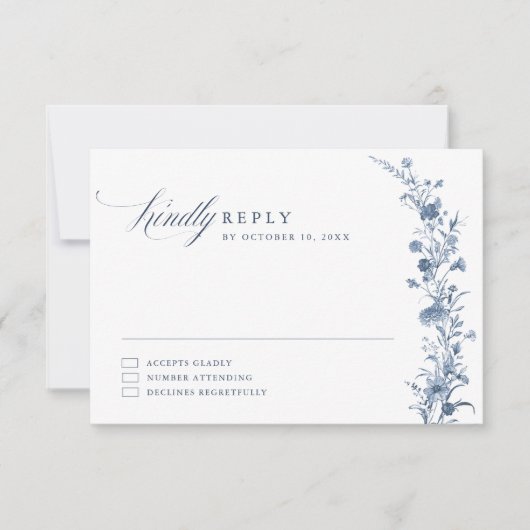 Classic Victorian Blue French Garden Chic Wedding RSVP Karte (Vorderseite)