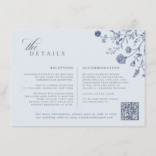 Classic Victorian Blue French QR Code Wedding Begleitkarte (Vorderseite)