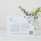 Classic Victorian Blue French QR Code Wedding Begleitkarte (Stehend Vorderseite)