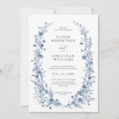Classic Victorian Blue French QR Code Wedding Einladung (Vorderseite)