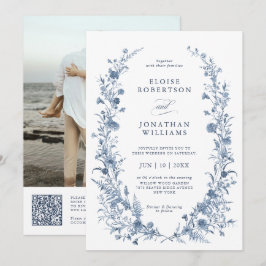 Classic Victorian Blue French QR Code Wedding Einladung