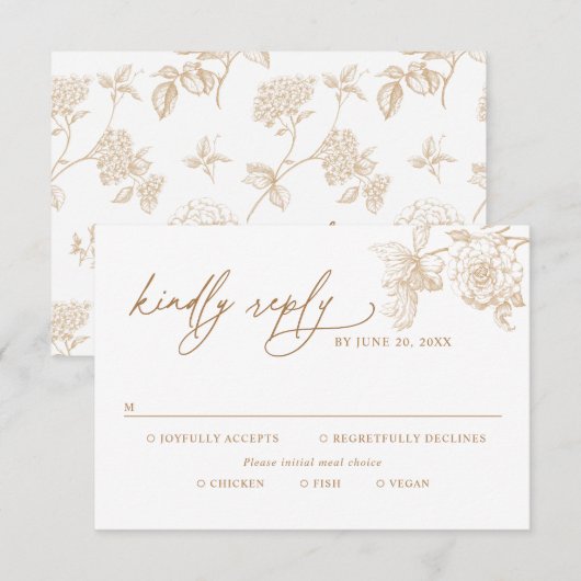Classic Victorian Floral Meal Options Wedding RSVP Karte (Vorne/Hinten)
