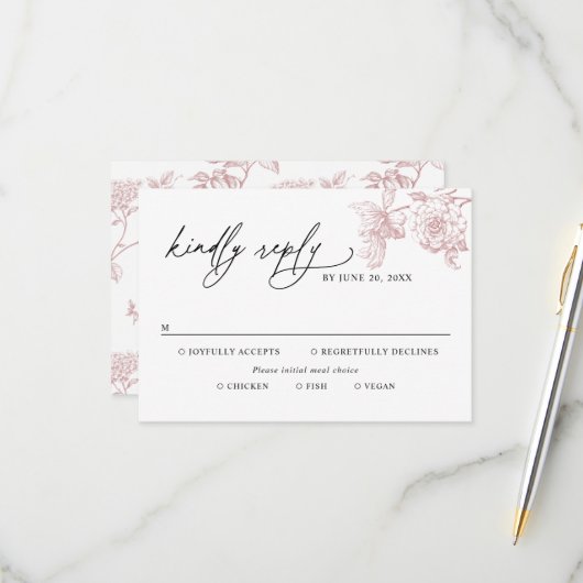 Classic Victorian Floral Meal Options Wedding RSVP Karte (Vorderseite/Rückseite Beispiel)
