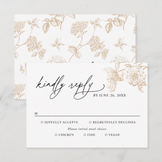 Classic Victorian Gold Meal Options Wedding RSVP Karte (Vorne/Hinten)