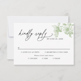 Classic Victorian Green Meal Options Wedding RSVP Karte