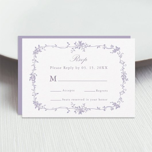 Classic Victorian Lavender Floral Frame Wedding RSVP Karte