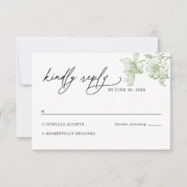 Classic Victorian Sage Floral Wedding RSVP Card Karte