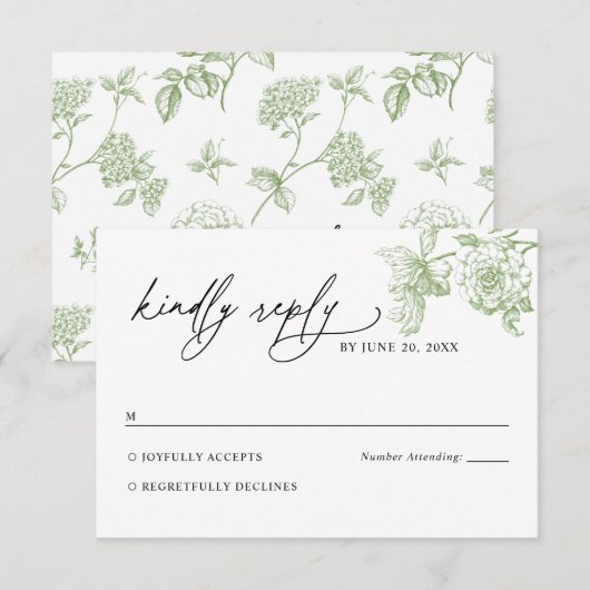 Classic Victorian Sage Floral Wedding RSVP Card Karte (Vorne/Hinten)