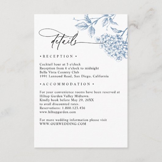 Classic Viktorianisch Blue Floral Wedding Begleitkarte (Vorderseite)