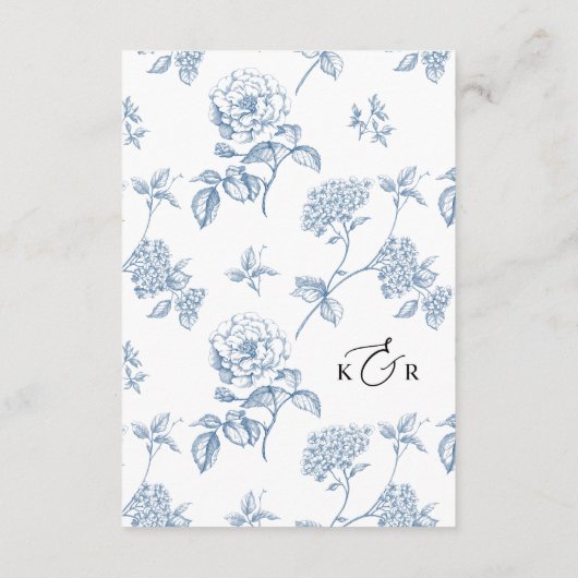 Classic Viktorianisch Blue Floral Wedding Begleitkarte (Rückseite)