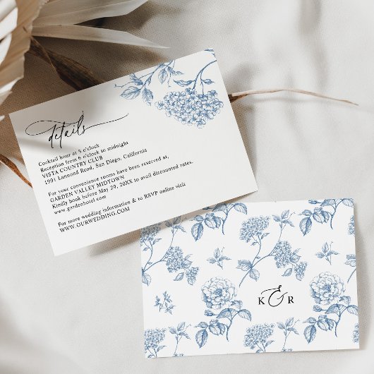 Classic Viktorianisch Blue Floral Wedding Details  Begleitkarte
