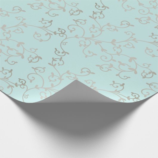 Classic Vine Holiday Aquamarin Ess Silberminze Geschenkpapier (Ecke)