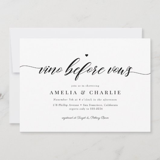 Classic Vino Before Vows Paares Brautparty Einladung (Vorderseite)