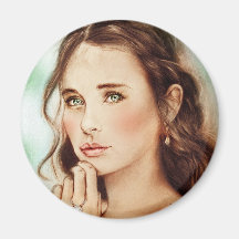 Classic Vintag Girl Round Magnet - Lady of Spring