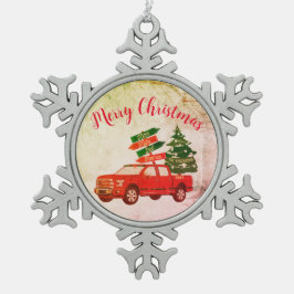 Classic Vintag Red Truck Family Name Weihnachten Schneeflocken Zinn-Ornament